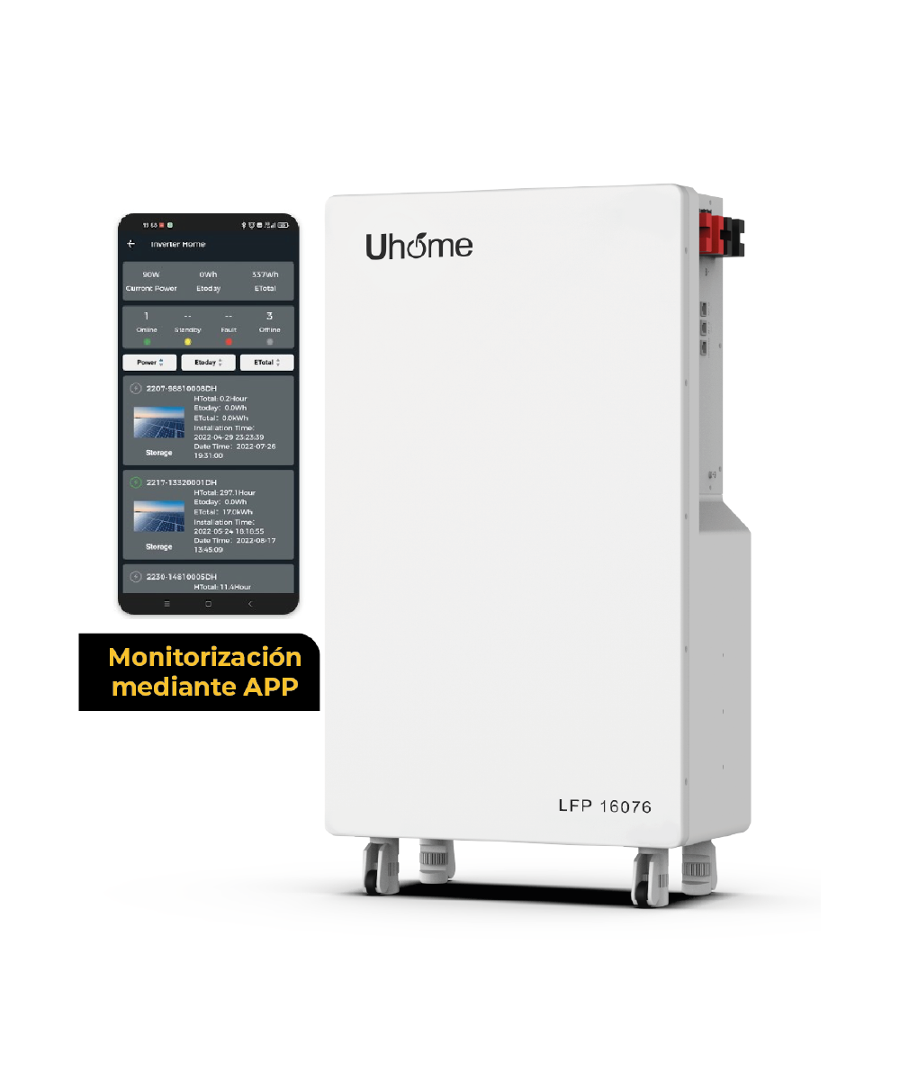 Batería de Litio 16kWh 48V Pared | Apilable Uhome LFP 16076 - Imagen 4