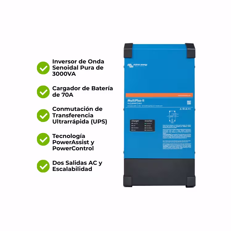 Inversor Cargador 24V Monofásico 3kW Victron MultiPlus-II 120V 24/3000/70-50 Aislado - Vista principal